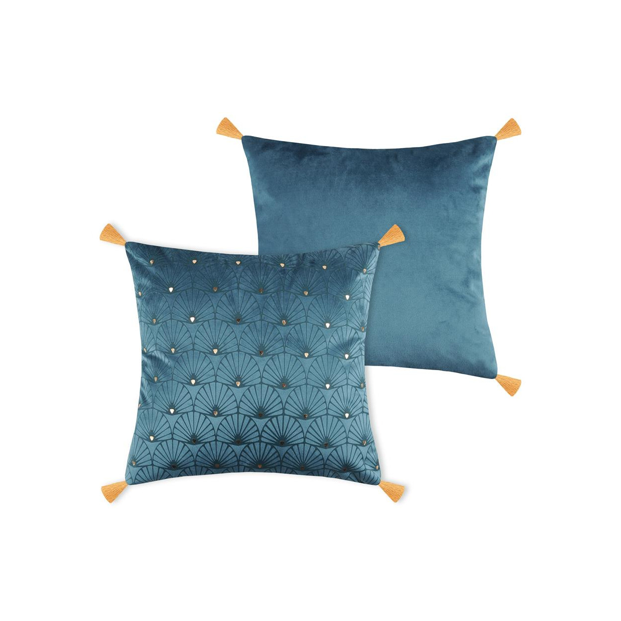 COJÍN AZUL Y DORADO ESTELAR FLECOS ELEGANTE 40X40CM