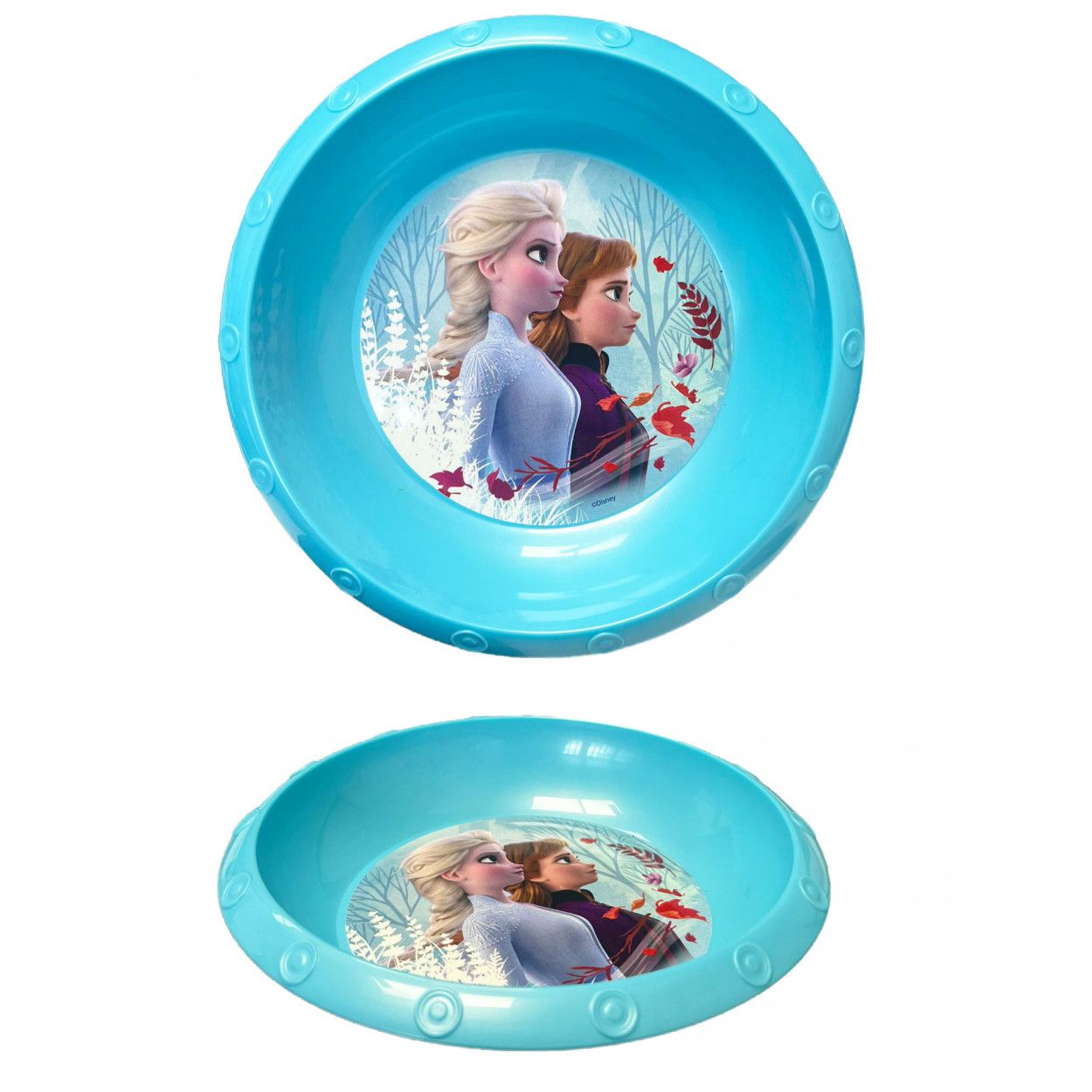Plato Hondo Plástico Duro Infantil X2, Reutilizable para Niños 260ML. Modelo Frozen II, Vajillas Disney ø14,5 cm