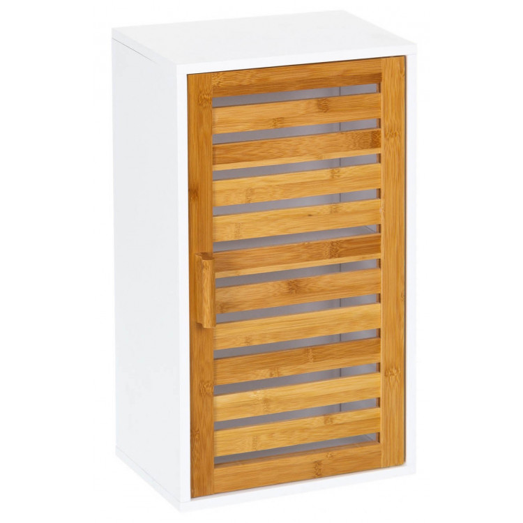 Armario Mueble de pared blanco con puerta de bambú natural. Diseño Elegante/Nórdico 30x18,5x53cm