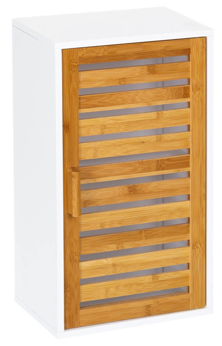 Armario Mueble de pared blanco con puerta de bambú natural. Diseño Elegante/Nórdico 30x18,5x53cm