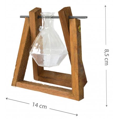 Jarrón Plantas Hidropónicas Soporte Madera y Varilla giratoria Metal 8,5X14