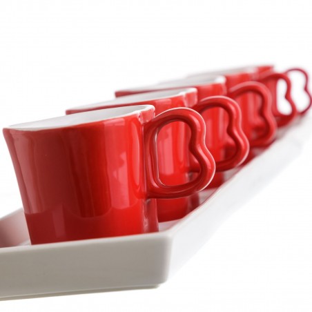 Tasse de Café Romantique en Céramique Naturelle de Couleur Rouge avec Plateau de jeu de Cinq Unités