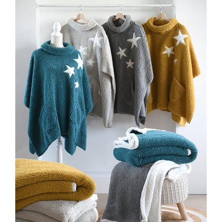PONCHO MANTA POLAR SOFÍA GRIS CLARO 100X75CM