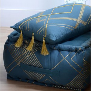 COJÍN AZUL Y DORADO ESTELAR FLECOS 30X50CM