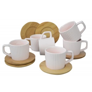 JUEGO 6 TAZAS CAFÉ CON PLATO BAMBÚ ROSA PALO 100ML NATURA