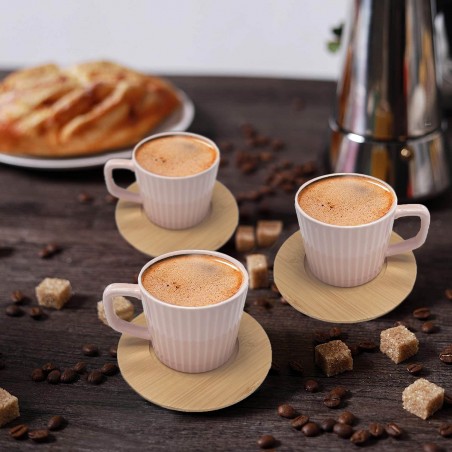 JUEGO 6 TAZAS CAFÉ CON PLATO BAMBÚ ROSA PALO 100ML NATURA