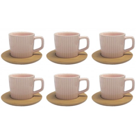 JUEGO 6 TAZAS CAFÉ CON PLATO BAMBÚ ROSA PALO 100ML NATURA