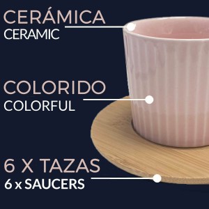 JUEGO 6 TAZAS CAFÉ CON PLATO BAMBÚ ROSA PALO 100ML NATURA