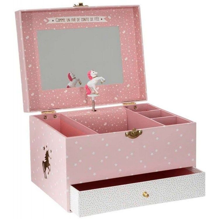 Jewelry box Children's Musical Unicorn, Pink and White, "once UPON A TIME", Design for Children style Fantasy 21,5x16,5x14cm
