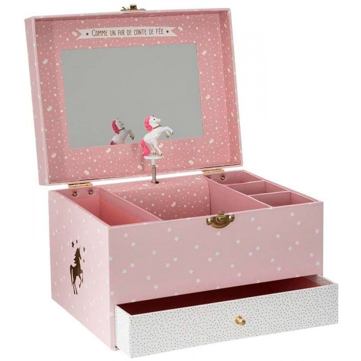 Jewelry box Children's Musical Unicorn, Pink and White, "once UPON A TIME", Design for Children style Fantasy 21,5x16,5x14cm