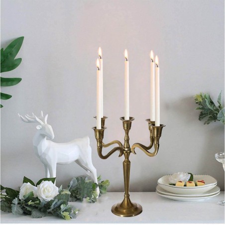 CANDELABRO PORTAVELAS METÁLICO DORADO 5 CABEZAS LUCY