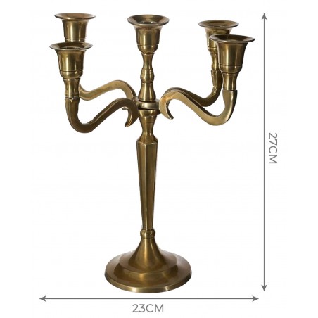 CANDELABRO PORTAVELAS METÁLICO DORADO 5 CABEZAS LUCY