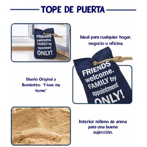 Sujeta Puertas para Suelo Decorativo, Pesado en Forma de Saco de color Azul de Tela y Arena. Frase Original/Motivadora 19x7x13cm
