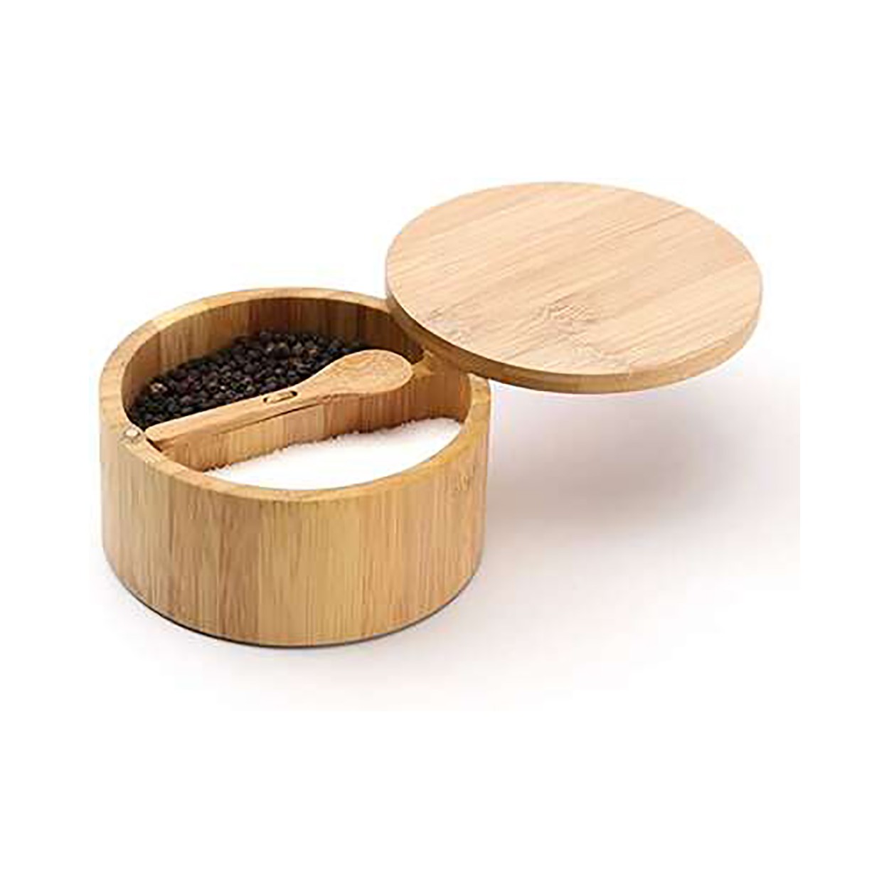 SALERO Y PIMENTERO CON TAPA + CUCHARA DE MADERA
