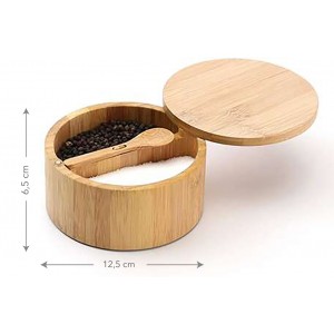 SALERO Y PIMENTERO CON TAPA + CUCHARA DE MADERA 6,6X12,5