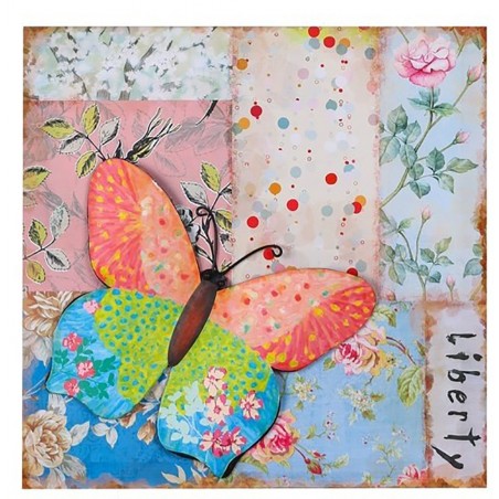 CUADRO DECORATIVO LIENZO MARIPOSA RELIEVE METÁLICO 40X2,5X40CM