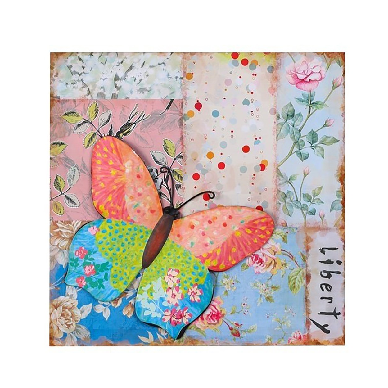 CUADRO DECORATIVO LIENZO MARIPOSA RELIEVE METÁLICO 40X2,5X40CM