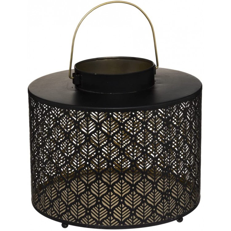 Portavelas decoración de mesa negro, en forma de farol decorativo.