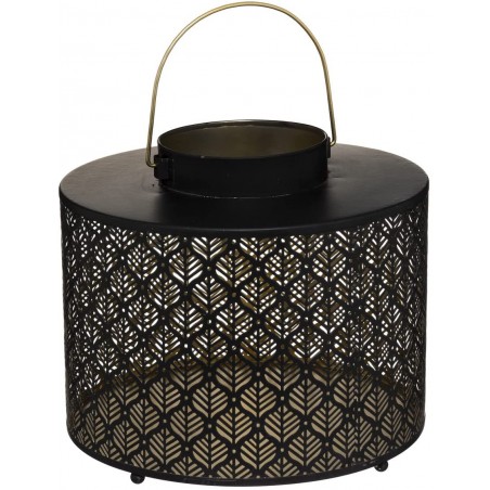 Portavelas decoración de mesa negro, en forma de farol decorativo.