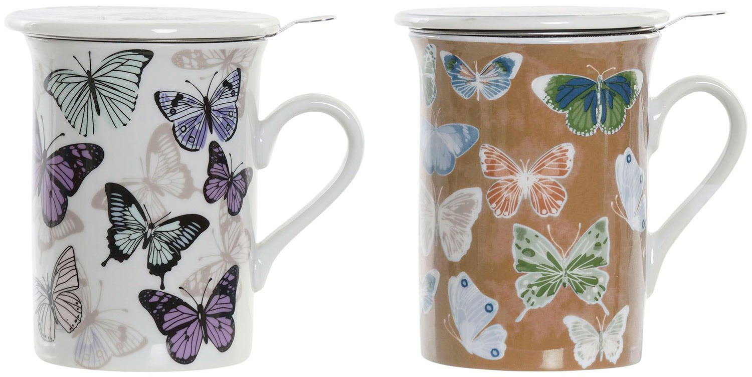 TAZA INFUSIONES PORCELANA FILTRO MARIPOSAS
