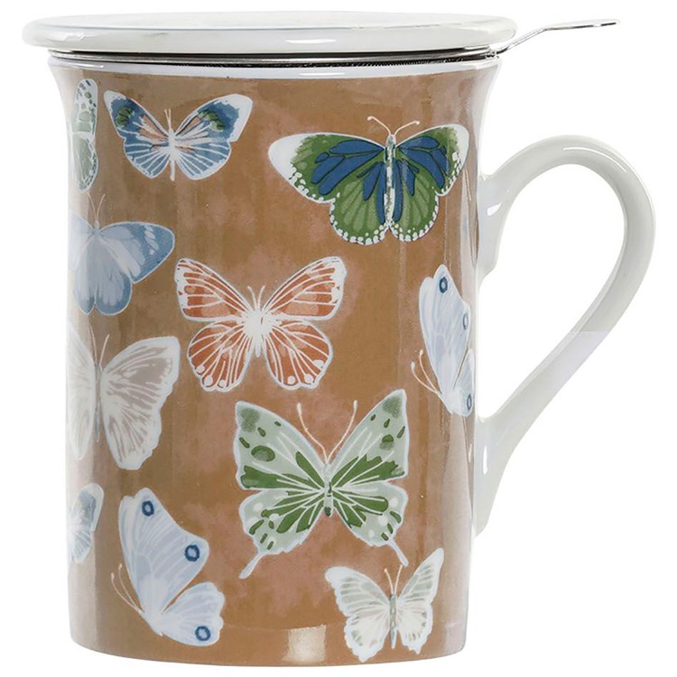 TAZA INFUSIONES PORCELANA FILTRO MARIPOSAS