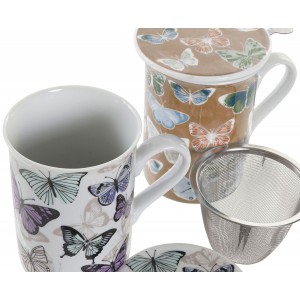 TAZA INFUSIONES PORCELANA FILTRO MARIPOSAS