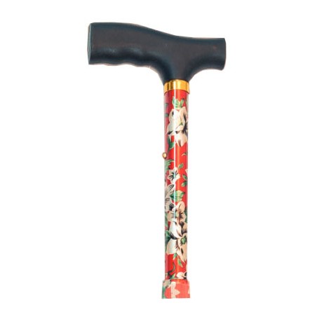 BASTÓN ALUMINIO PLEGABLE ROJO FLORES BLANCAS