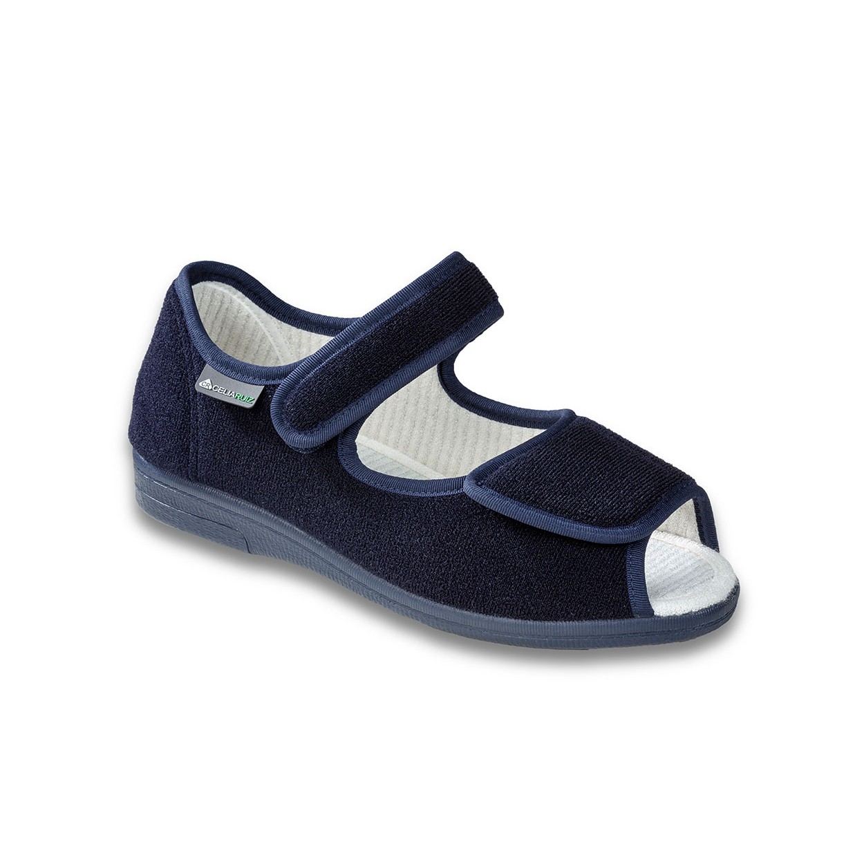 ZAPATILLA SANITARIA DE ALGODÓN CON VELCRO. COLOR AZUL MARINO