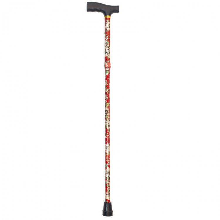 BASTÓN ALUMINIO PLEGABLE ROJO FLORES BLANCAS