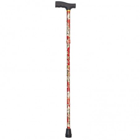 BASTÓN ALUMINIO PLEGABLE ROJO FLORES BLANCAS