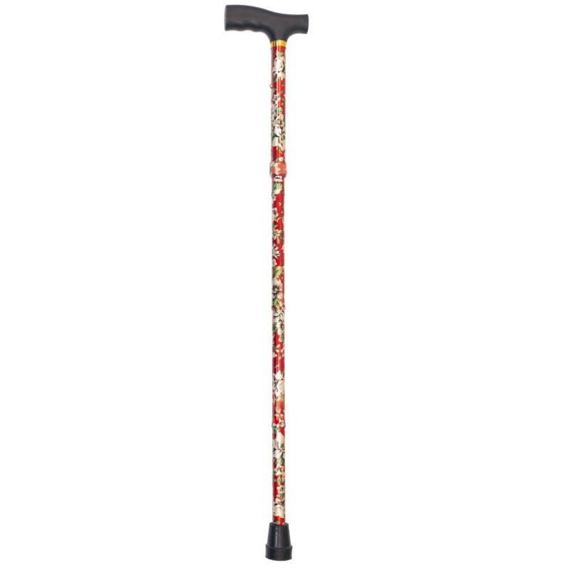 BASTÓN ALUMINIO PLEGABLE ROJO FLORES BLANCAS