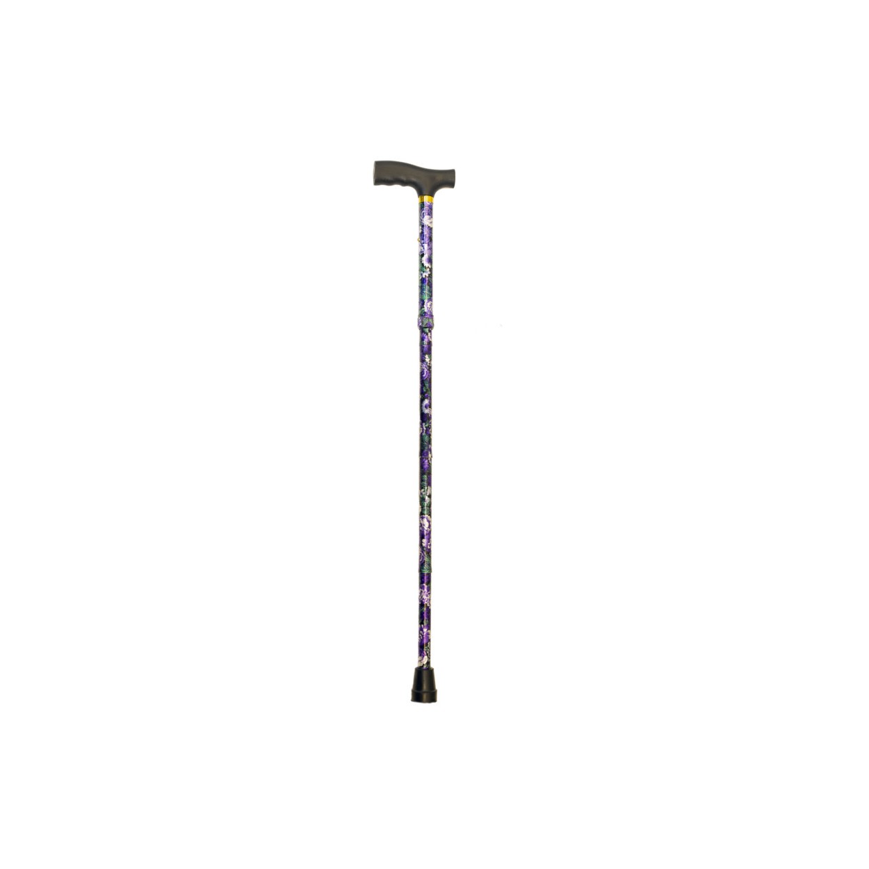 BASTÓN PLEGABLE FLORES LILAS Y PUÑO NEGRO