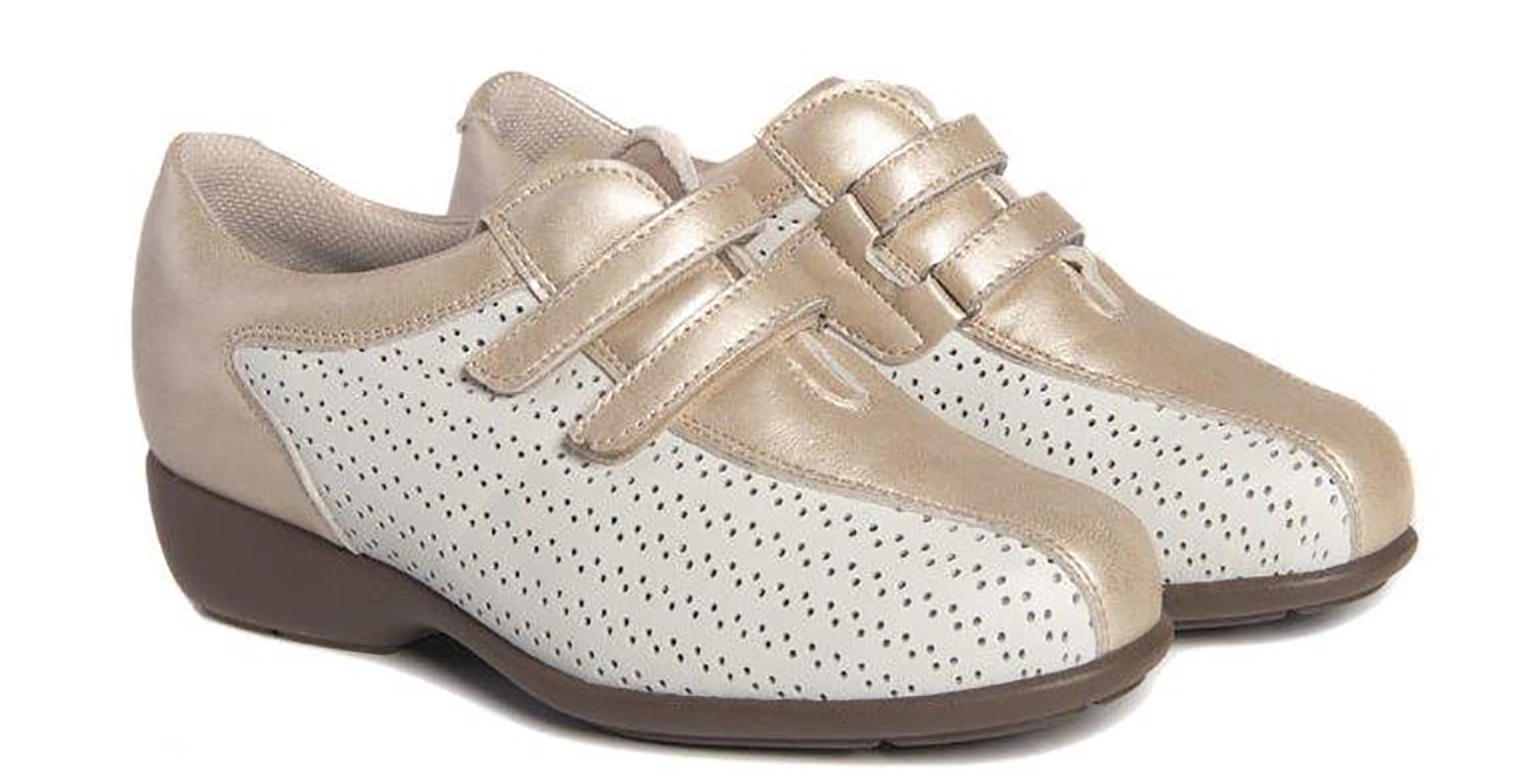 ZAPATO DIABETICO SEÑORA BEIGE Y DORADO. TALLA 41