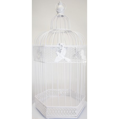 JAULA BLANCA DECORATIVA PÁJAROS & FLORES
