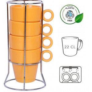 SET DE 4 TAZAS AMARILLAS APILABLES 22 CL