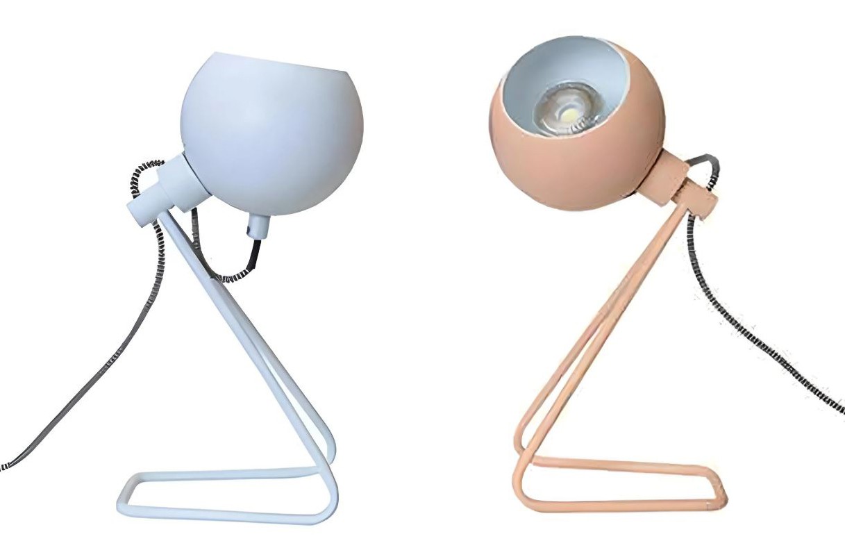 LÁMPARA METÁLICA DE MESA EN COLOR PASTEL ROSA Y AZUL