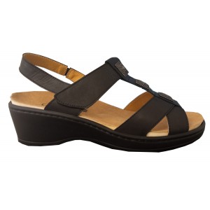 SANDALIA DE PIEL COLOR NEGRO ELEGANTE PINES. TALLA 42