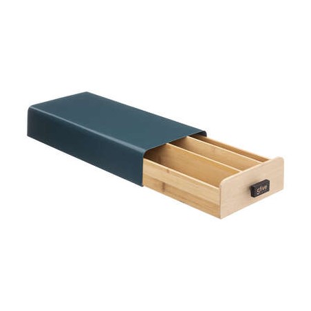 PORTA CÁPSULAS CAJA MADERA AZUL 17,8X38X7,3