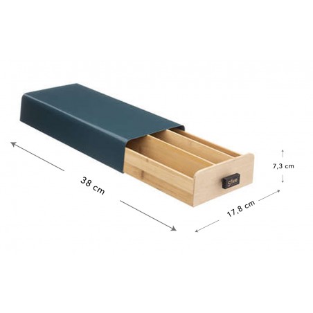PORTA CÁPSULAS CAJA MADERA AZUL 17,8X38X7,3