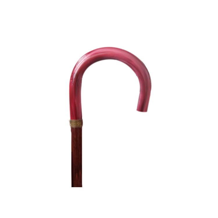 BASTÓN CURVA MADERA CON PUÑO DE COLOR ROSA 95 CM