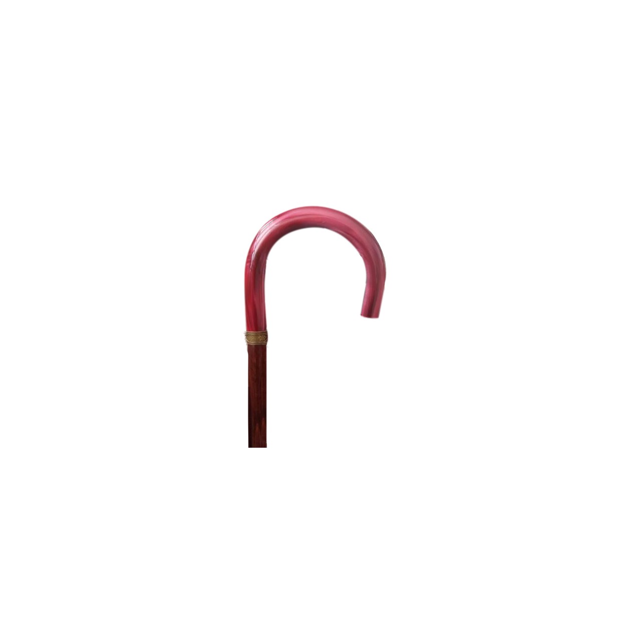 BASTÓN CURVA MADERA CON PUÑO DE COLOR ROSA 95 CM