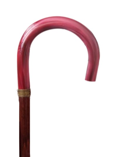 BASTÓN CURVA MADERA CON PUÑO DE COLOR ROSA 95 CM