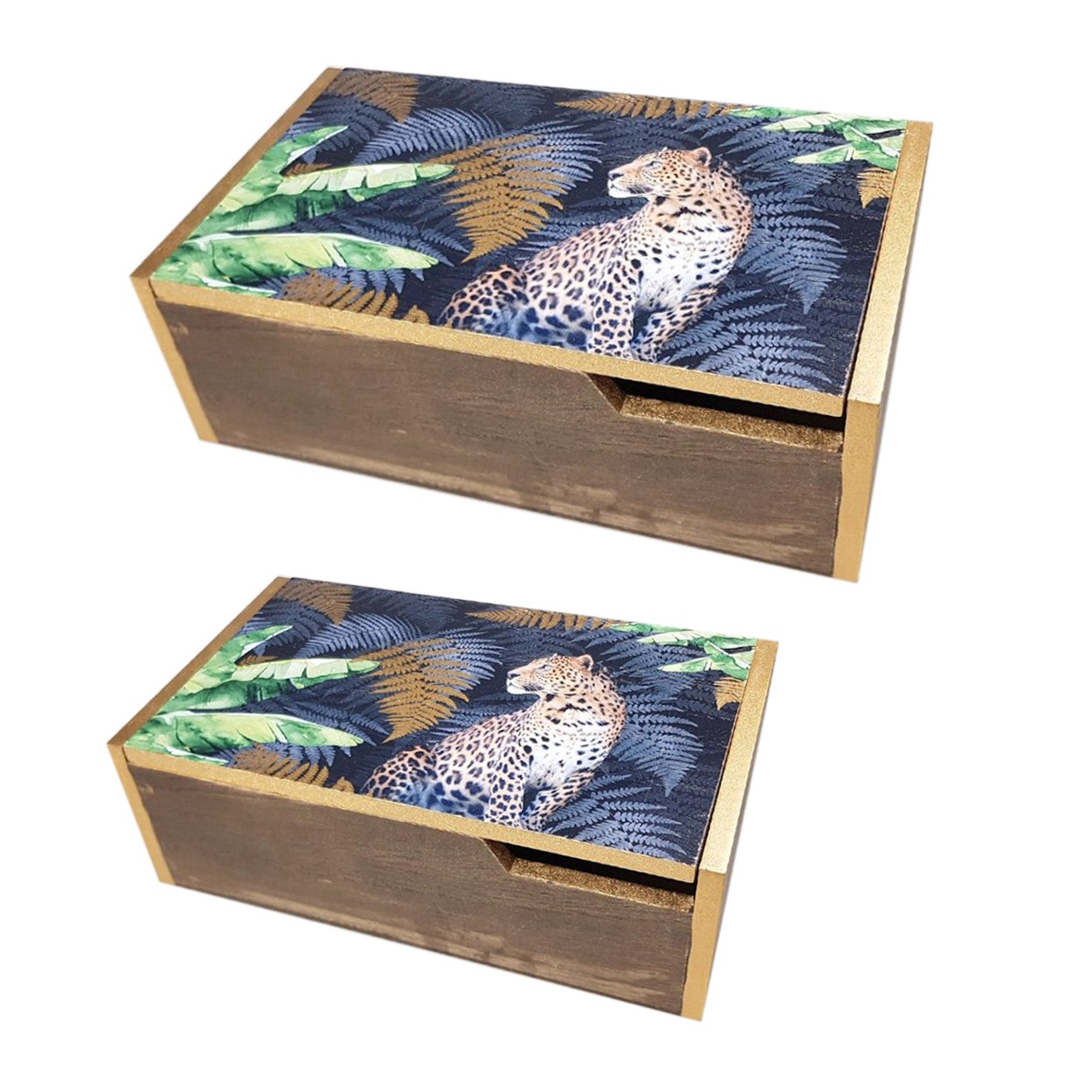 JUEGO DE 2 CAJAS DE MADERA "JUNGLE"