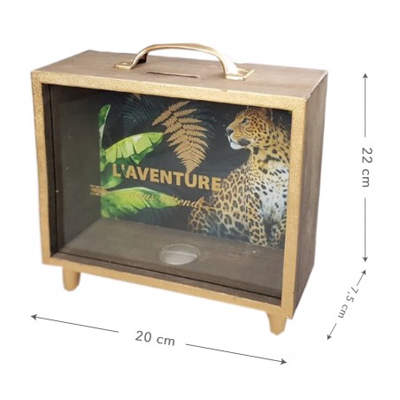 HUCHA MALETA MADERA "JUNGLE" 20X7,5X22