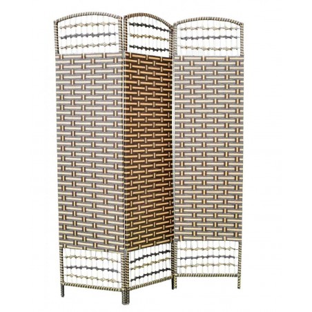 Biombo Separador de Madera Bambú y papel trenzado, Marrón chocolate y natural, 3 Paneles, Plegable 180 cm
