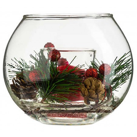 PORTAVELAS NAVIDEÑO DECORATIVO CON VELA INCLUIDA