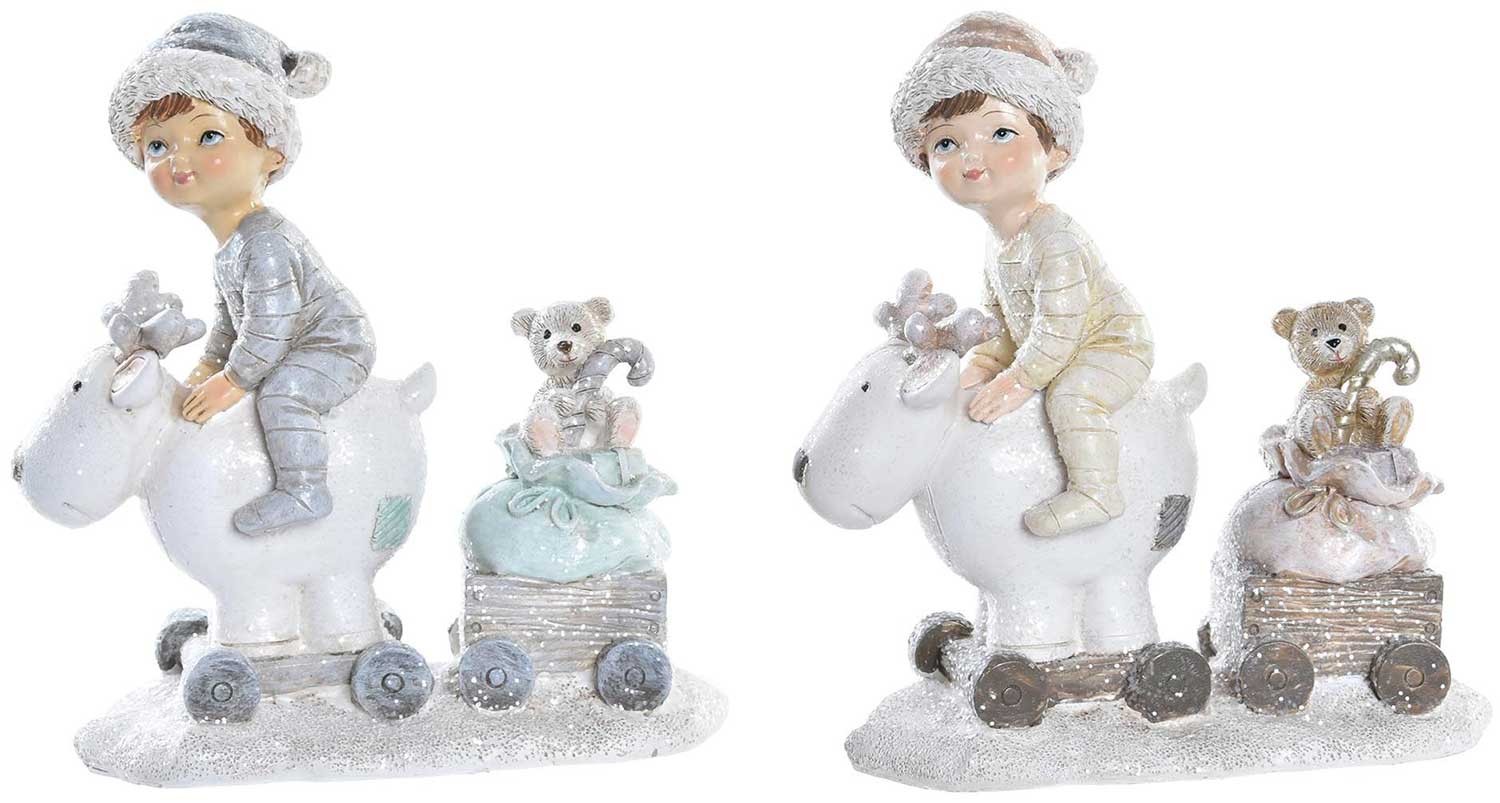 FIGURA NIÑOS CARRITO NAVIDEÑA DECORATIVA 13X6X13,5CM