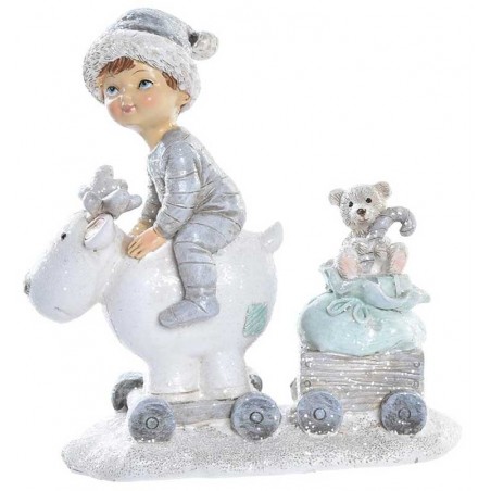 FIGURA NIÑOS CARRITO NAVIDEÑA DECORATIVA 13X6X13,5CM