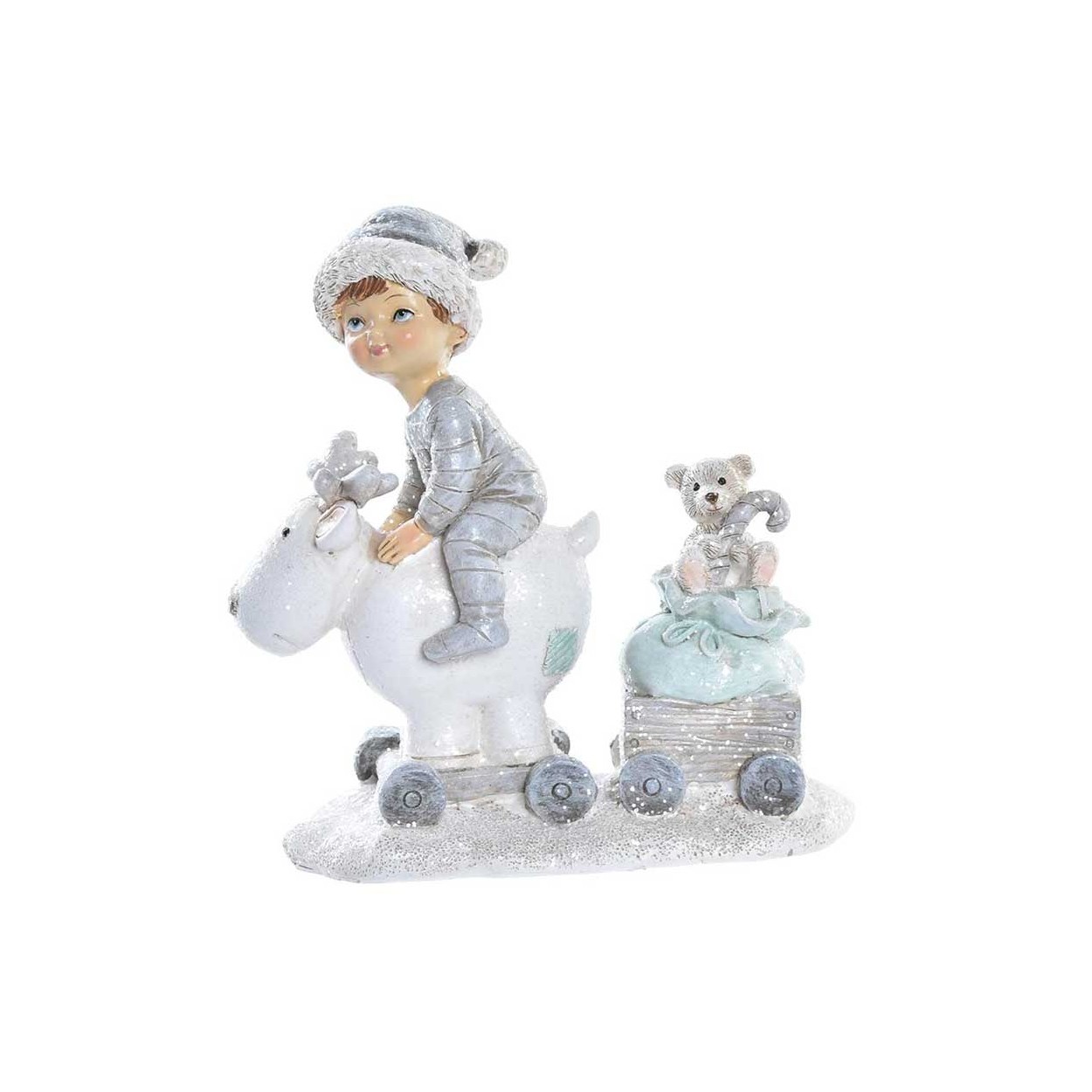 FIGURA NIÑOS CARRITO NAVIDEÑA DECORATIVA 13X6X13,5CM