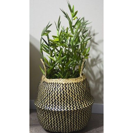 Planta Bambú Artificial con Maceta Negra, Decoración de Interior Realista, 90 cm.